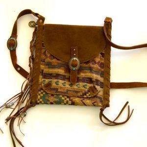 LUCKY BRAND Crossbody purse native tapestry and brown suede